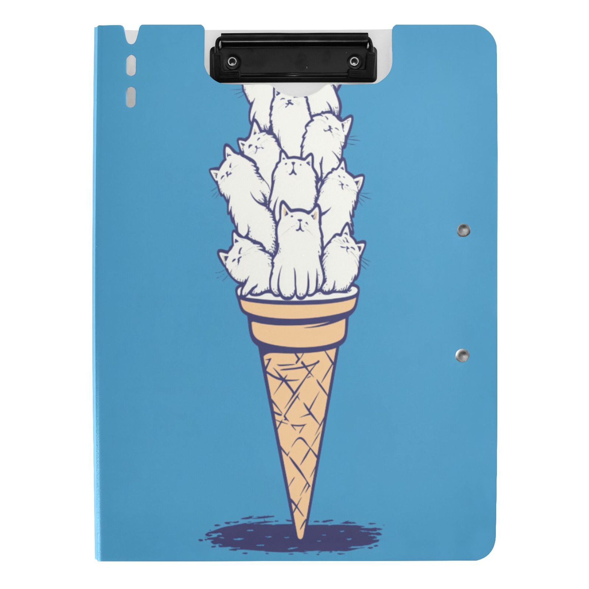 FORMRS A4 Clipboard Folder with Pen Holder Horizontal Foldable School Office Binder, Ice Cream Cat