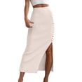 thumbnail image 1 of Women's Ribbed Slim Black Tight Side Slit Button Down Skirt, 1 of 4