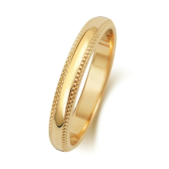 Medium 18k Gold 3mm D Shape Men/Women Milgrain Wedding Band/Ring