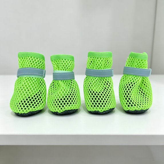 4Pcs Dog Summer Boots, Breathable Mesh Dog Shoes with Anti-Slip Sole & Reflective Strap, Waterproof Paw Protectors for All Seasons Hot Pavement Rain