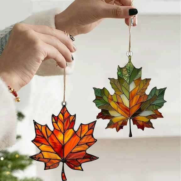 CY5O5ee Maple Leaf Suncatcher for Window Hanging Fall Ornaments Pendant for Fall Winter Thanksgiving Window Wall Acrylic Maple Leaves Hanging Ornament 2PCS