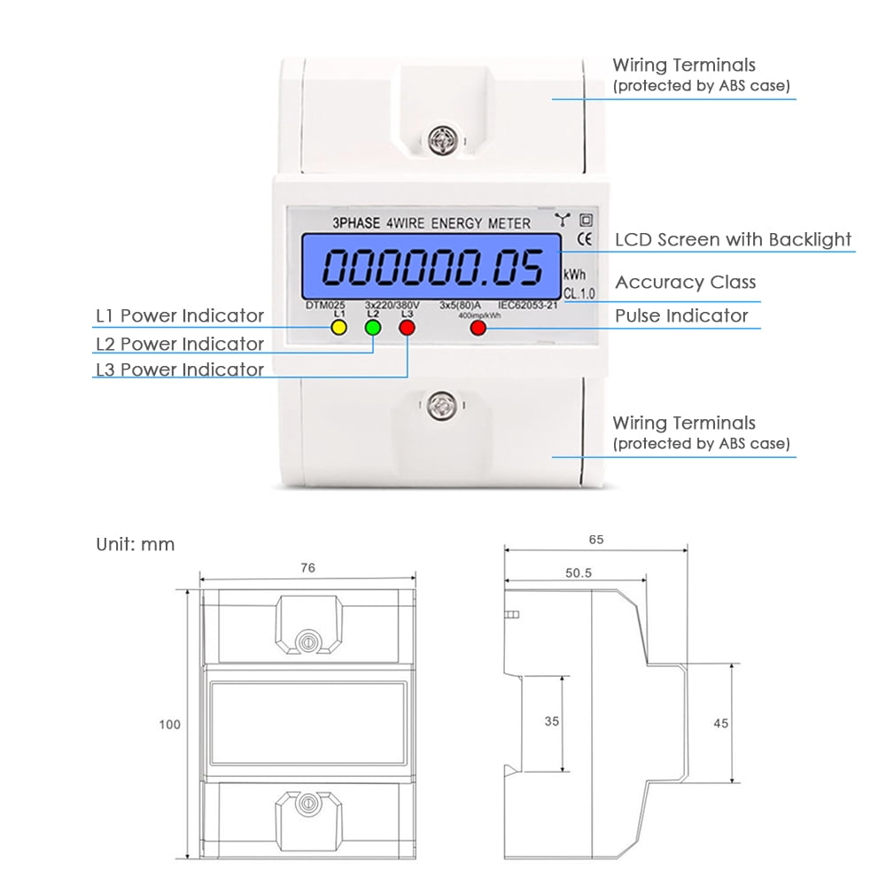 Electric meter,5-80a Consumption Kwh 4 Wire Meter Consumption Kwh Meter Kwh Meter Din With Lcd Display 220/380v 5-80a Consumption Rail Meter 3 4 Wire Din Rail Eryue White Qisuo