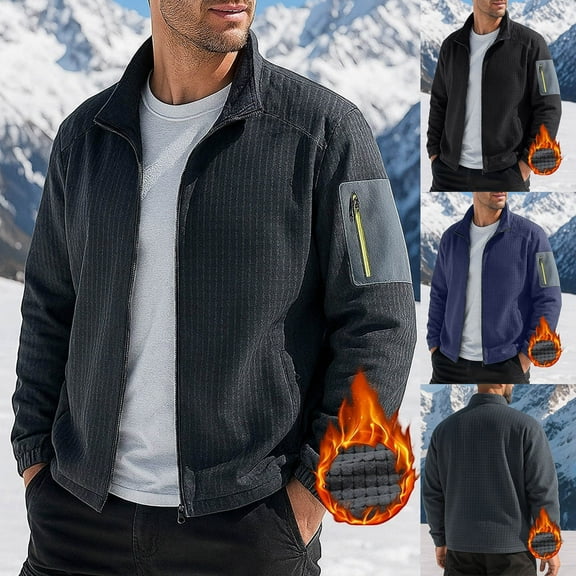 Txeol Mens Big and Tall Fleece Jackets Fuzzy Lined Winter Warm Coat Workout Athletic Outerwear with Pockets 2025,Dark Gray,L