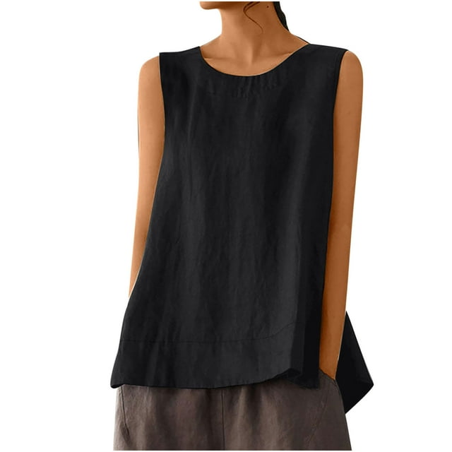 Timegard Tank Tops for Women Round Neck Sleeveless Loose Lightweight Summer Beach Casual Tops Solid Color