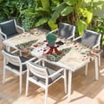 thumbnail image 2 of Red Beige Christmas Table Cloths for 5 Foot Rectangle Tables, Snowman Xmas Tree Ball Snowflake Winter Patio Waterproof Elastic Fitted Tablecloths, Washable Rectangular Table Cover for Camping, 2 of 8