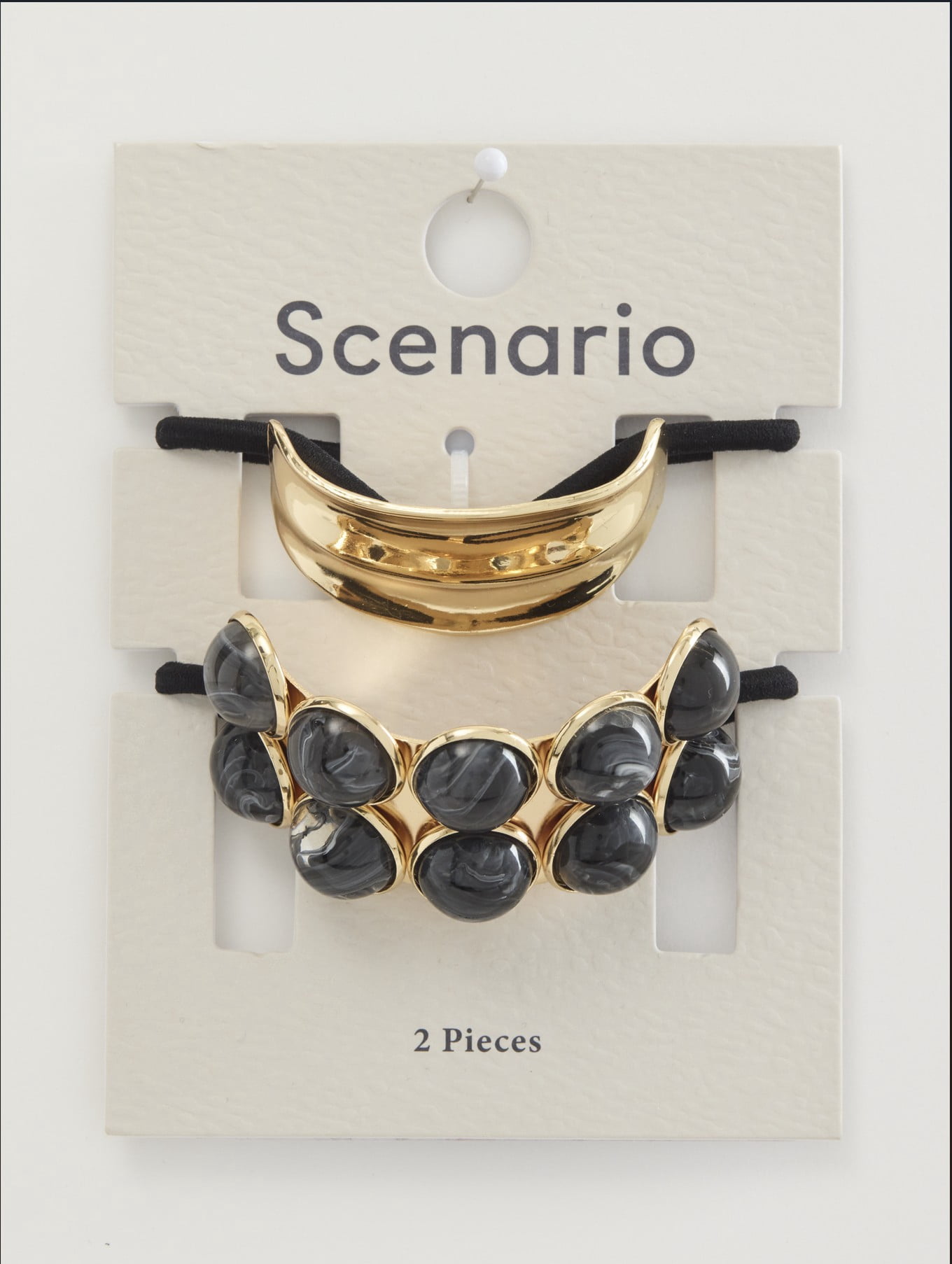Scenario Women's Faux Cabochon Hair Ties, 2-Piece, Black