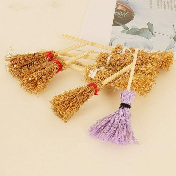 MRLESS 10pcs Dollhouse Cleaning Tools Set Miniature Straw Broom and Mop Models Landscape Housekeeping Tool Toys for Kids