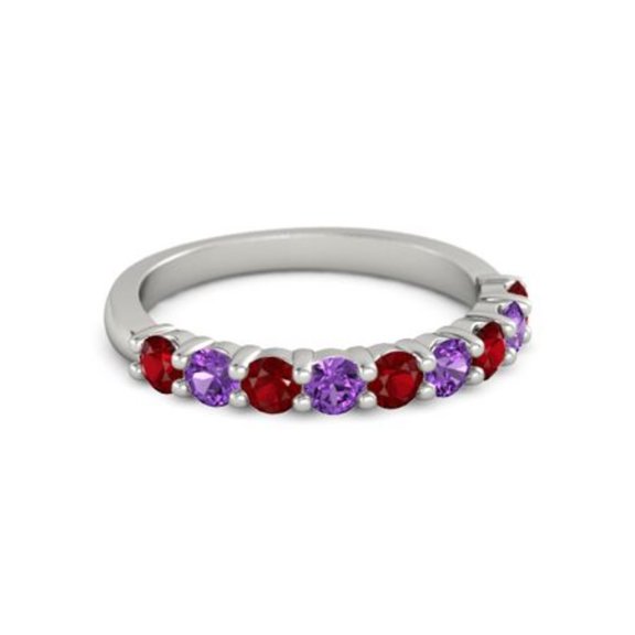 925 Sterling Silver Round 2.50 MM Ruby Amethyst Eternity Women Wedding Ring