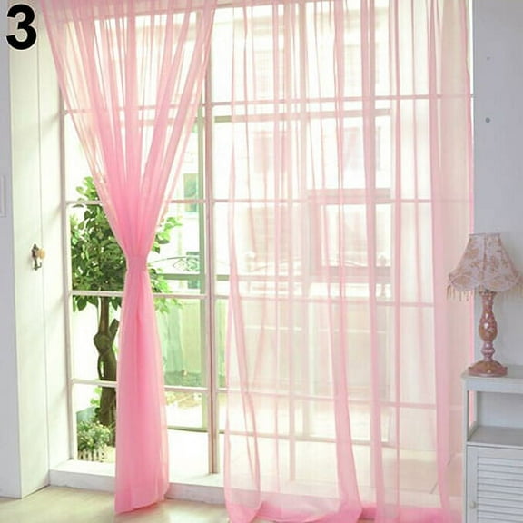 Farfi 1Pc Home Voile Pure Color Window Curtain Tulle Panel Sheer Scarf Valance Decor (Pink)