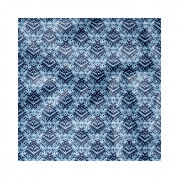Folk Decorative Napkins Set of 4, Abstract Blue Tone Monochrome Design Tribal Ornament, Silky Satin Fabric for Brunch Dinner Party, 18", Blue Grey Night Blue, by Ambesonne
