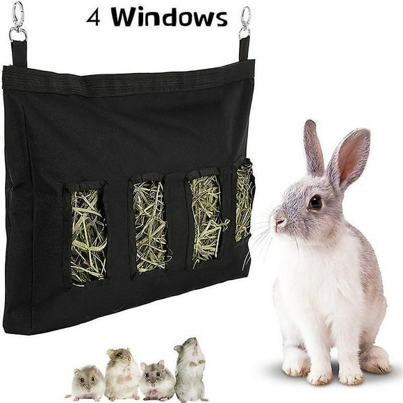 2 Pieces Rabbit Hay Feeder Bags, Guinea Pig Hay Feeder Bag, Small Animal Hanging Hay Feeder Bag, Large Capacity 600d Oxford Cloth (black46*4*28cm)