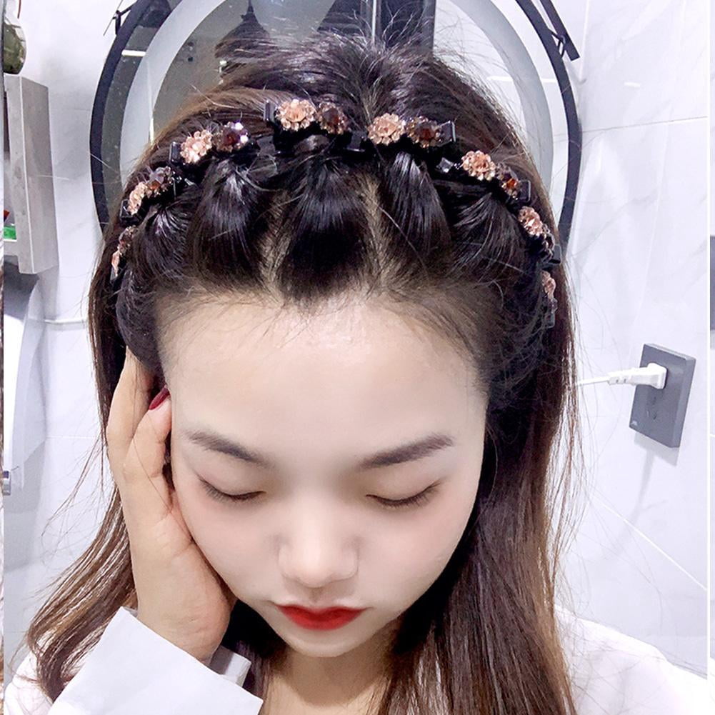 Women Double Layer Bangs Hairpin Hair Clip Headband Braided Rhinestone Gift US X9E3