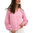 thumbnail image 2 of idosla Womens Retro Lantern Sleeve Tops Round Neck with Lace Trim Sweatshirt Casual Ribbed Cuffs Pullover Top (Pink, L), 2 of 9