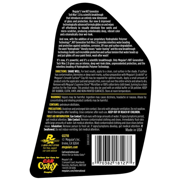 Meguiar's NXT Gen Tech Wax 2.0 - G12718, 18 Oz, Deep Gloss, UV