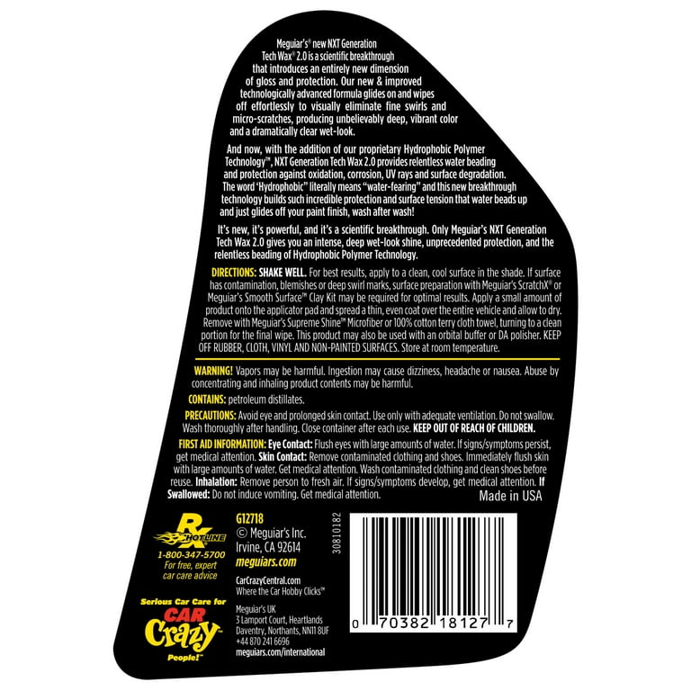 Meguiar's NXT Gen Tech Wax 2.0 - G12718, 18 Oz, Deep Gloss, UV