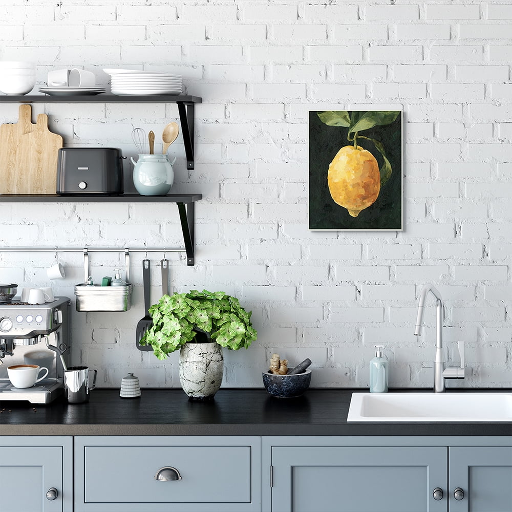 Stupell Industries Abstract Yellow Lemon on Vine Pop over Black Wall Plaque by Emma Caroline