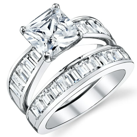 Women's 2.50Ct Princess Cut Sterling Silver .925 Engagement Ring Set ...