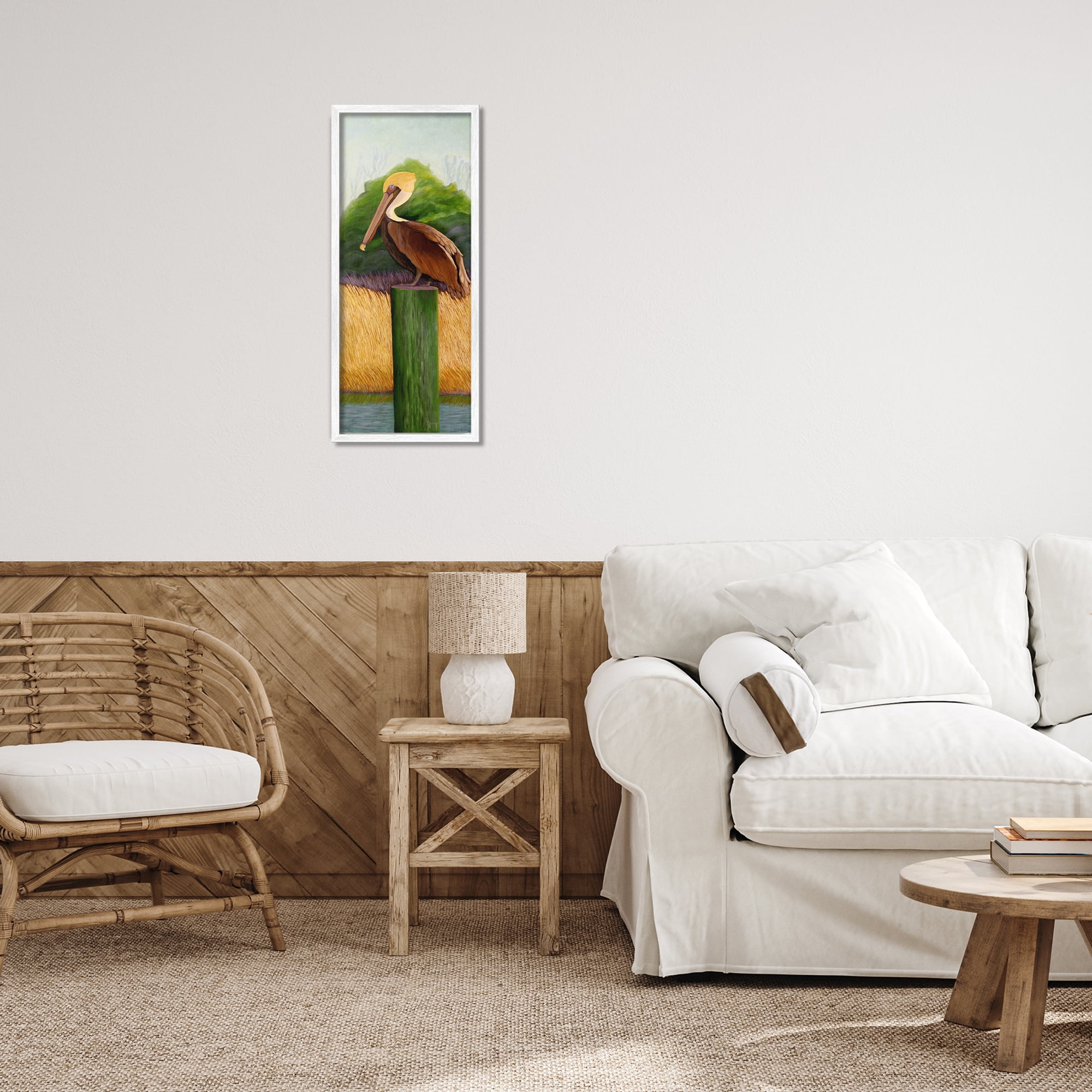 Stupell Industries Perched Blue Eyed Pelican White Framed Giclee Art, design by Barbara Fallenbaum