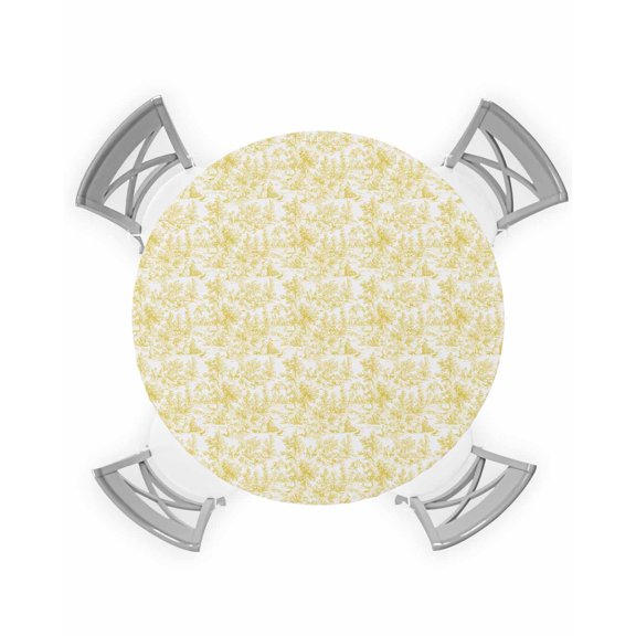 nqOlkjepod Yellow Tree Leaf Round Tablecloth, Fitted Table Cover with Elastic for 55"-60" Round Tables, Botanical Solid Plant Spring Summer Table Cloth Outdoor Dinning Party Waterproof Tablecloths