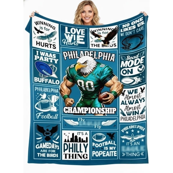 Football Gifts for Philadelphia Fans, Football Fans Gifts for Men Women, Sport Style Flannel Throw Blanket Super Cozy Soft Living Room