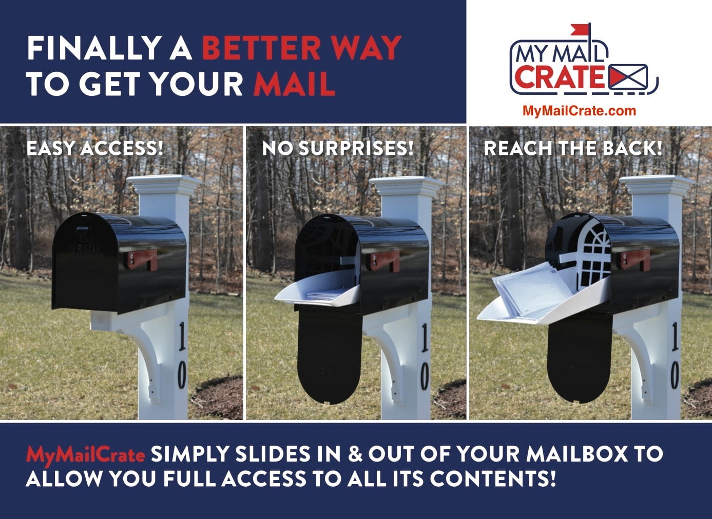 My Mail Crate Large Sliding Mailbox Tray, Keeps mail dry, Accessible from car or wheelchair