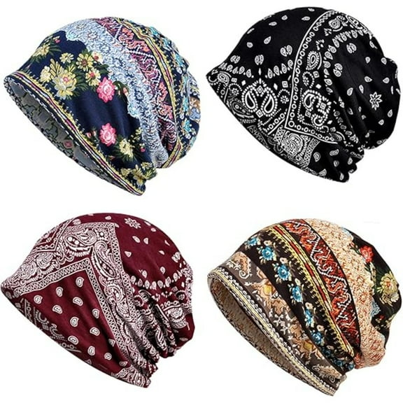 4-Pack Cotton Slouchy Beanie Ultra-Soft Stretchable Lightweight Skull Caps for Year-Round Running & Daily Wear