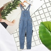 VEKDONE 2025 Mens Casual Denim Bib Overalls Slim One-Piece Jumpsuits Washed Jeans Ripped Long Rompers Trousers B Blue,XX-Large