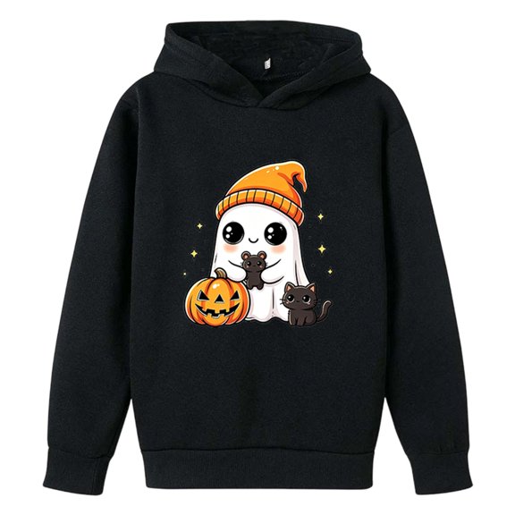 Likimi Toddler Kids Girls Halloween Hoodies Hallowmas Ghost Print Hooded Sweatshirt For Girls Long Sleeve Loose Fit Casual Pullover Size 3-4 Years