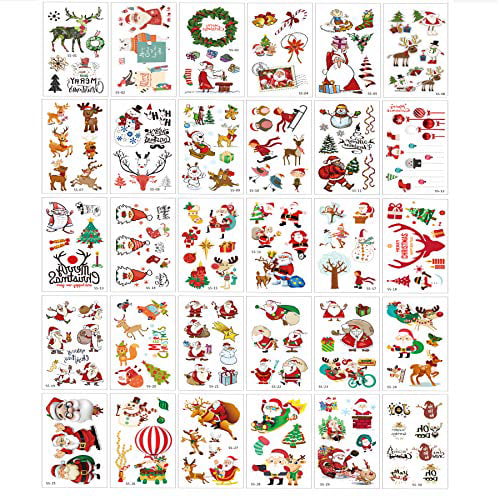 Xmas Christmas Temporary Tattoos Sticker Sheets Kids School Stocking Bag Fillers 