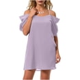 thumbnail image 2 of TAGOLD Womens Sleeveless Off The Shoulder Dress Solid Color Cami Off Shoulder Short Dress, 2 of 5