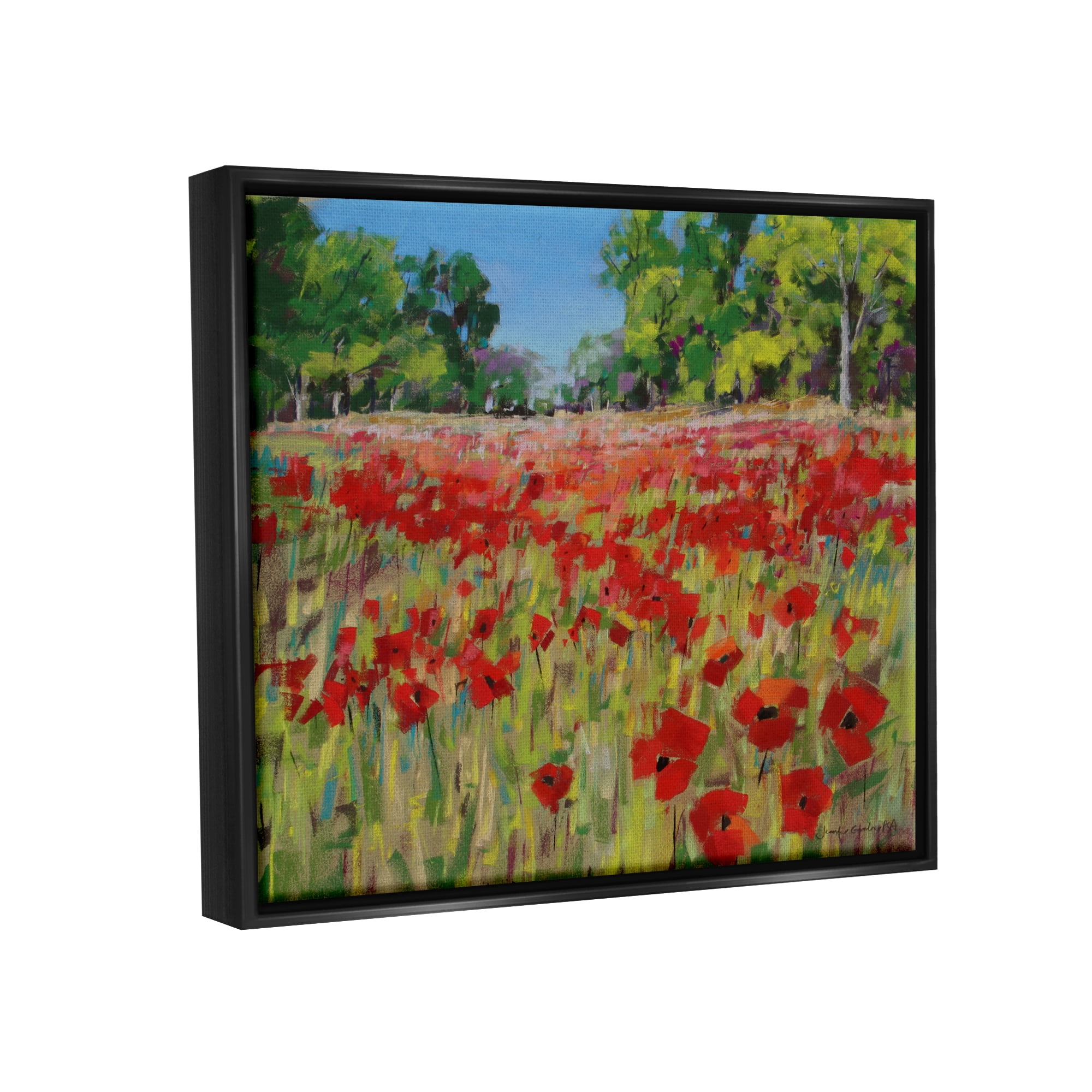 Stupell Vivid Poppy Field Modern Scenery Botanical & Floral Painting Black Floater Framed Art Print Wall Art