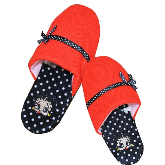 Snap Apparel Womens Betty Boop Red and Black Polka Dot Scuff Slippers (7/8)