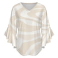 thumbnail image 5 of Beige Abstract Wavy Pattern Design Women's V-Neck Blouse With 3/4 Ruffled Bell Sleeves Casual Top Ladies Blouses, 5 of 7