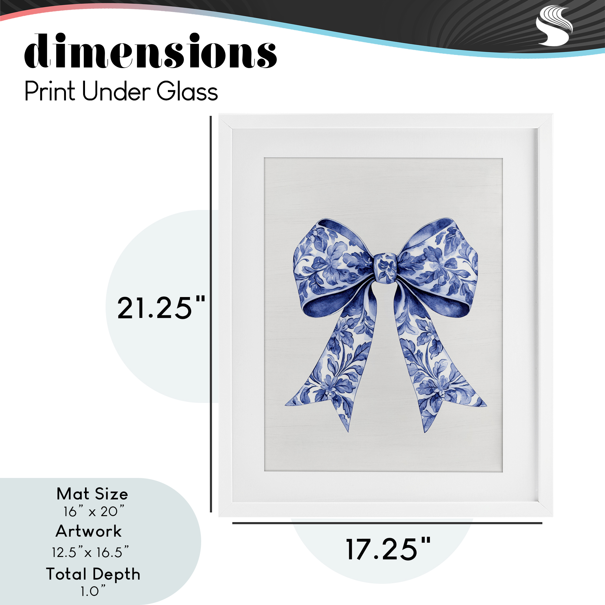 Vintage Toile Flower Ribbon White Framed Print Under Glass, design by Lettered and Lined