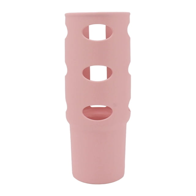 Funda protectora para taza, antideslizante, totalmente envuelta, funda para taza de agua de silicona desmontable para tazas de 30oz, color rosa claro