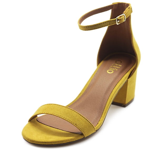 Ollio Womens Shoe Faux Suede Chunky Mid Heel Ankle Strap Heeled Sandals MG34