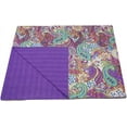 thumbnail image 3 of Vintage Handmade Kantha Quilt Indian Traditional Bed Cover Throw Paisley Printed Kantha Quilts (Purple Color,King (90x108 Inch), 3 of 4