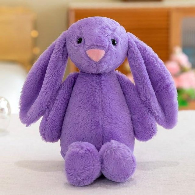 ZHAOCHENG Conejo de orejas largas de 30 cm, peluche suave, bonito conejito para dormir, muñeco de dibujos animados, regalo de cumpleaños para niños y bebés, morado