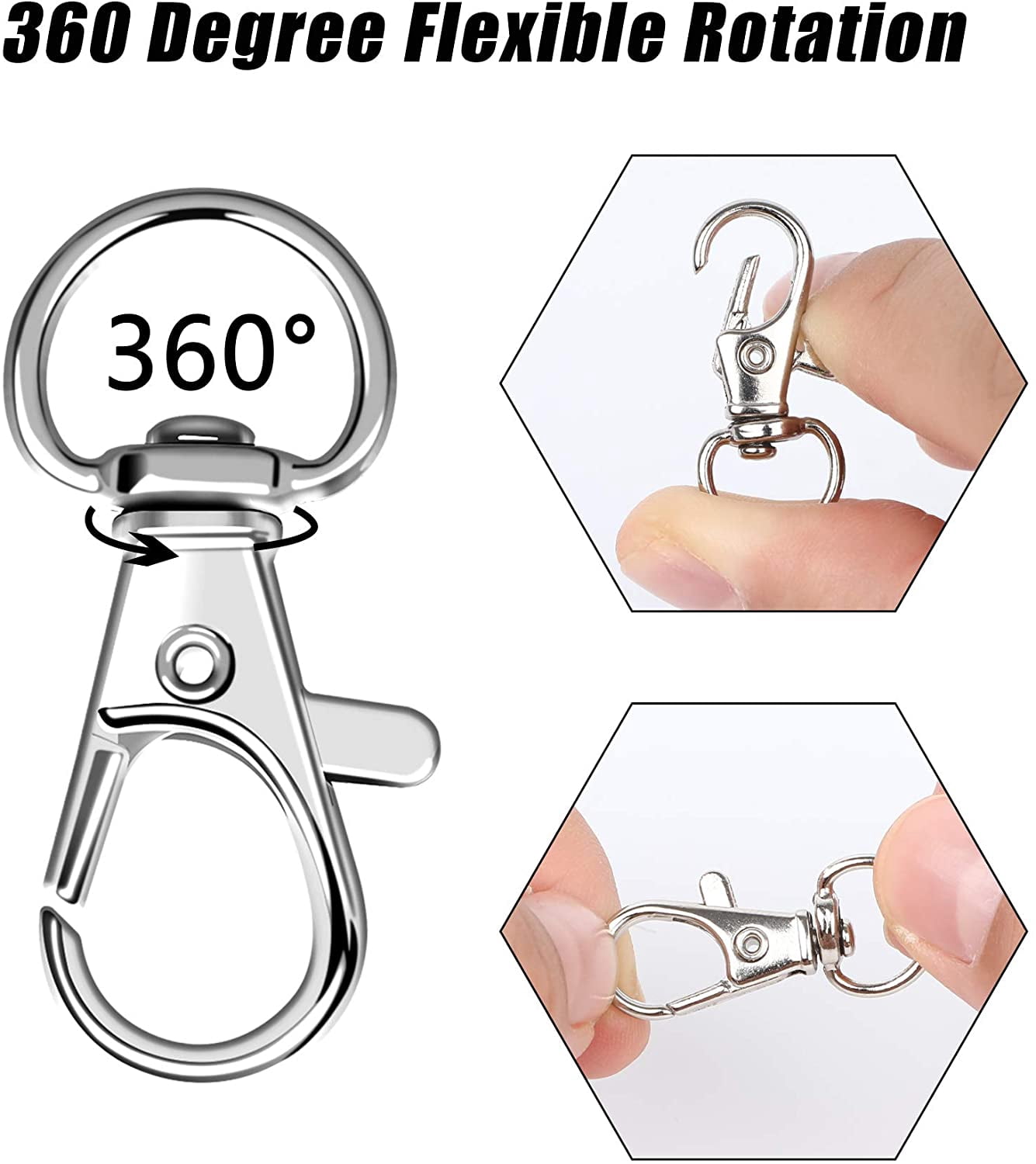 50PCS Swivel Clasp Hooks, Key Chain Hooks, Metal Swivel Lobster Claw Clasps, Lanyard Snap Hooks with Key Rings for Keychain Clip Lanyard Jewelry DIY Crafts(Silver)