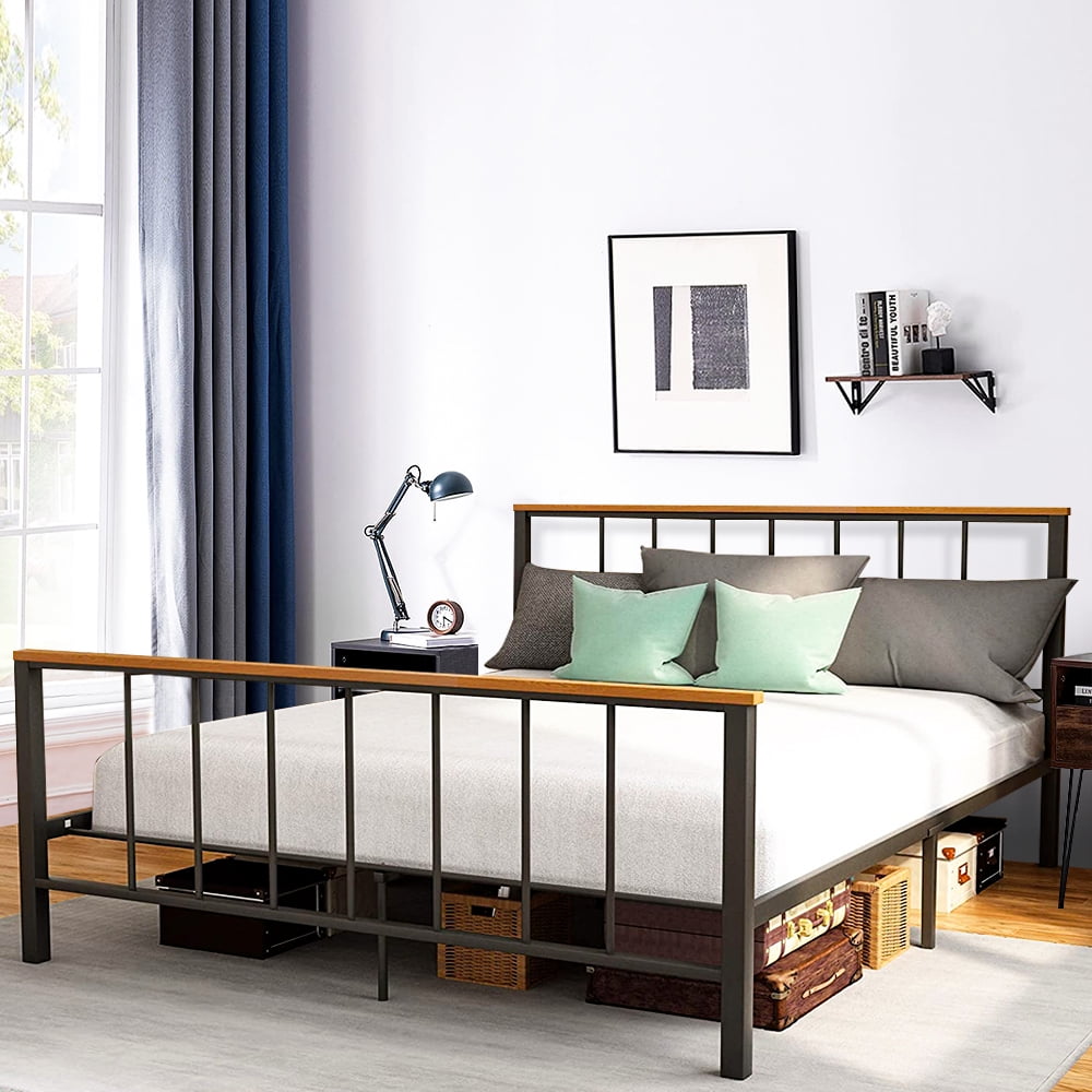 Metal Bed Frame Queen Size, Black Platform Bed Frame Double Size, Queen
