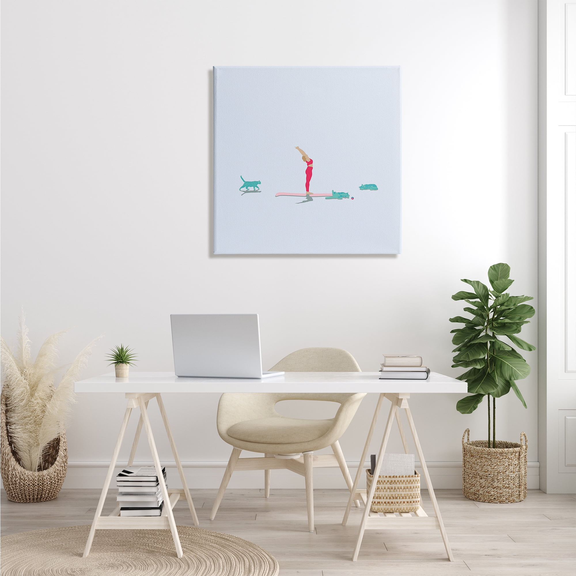 Stupell Industries Minimal Yoga Stretch Feline Cats Relaxing over Blue, 30 x 30, Designed by Make Much Studios