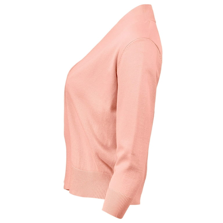 URBAN DAIZY Women s Classic 3 4 Sleeve Crop Bolero Cardigan Open Front Cropped Shrugs Knit Sweater A09 620 Peach M