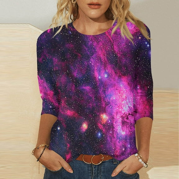 Womens Tops 3/4 Length Sleeves Loose Fit Summer Tees for Teen Girls Cute Summer Blouses for Teens Oversized Top