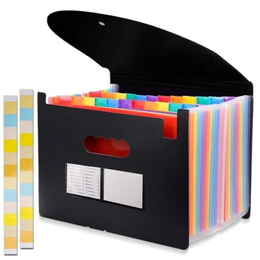 Annvchi Accordion File Organizer 24 Pocket Retractable Folder with Lid Handheld A4 Letter Size File Box with High Capacity Plastic Colored Paper File Organizer