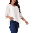 thumbnail image 4 of BLUSA MESH DE MANGA 3/4 CON ESCOTE EN V Y MANGAS DE CAMPANA INSPIRE CHIC, TALLA S, HEM IRREGULAR Y BAJO ASIMÉTRICO, 4 of 5