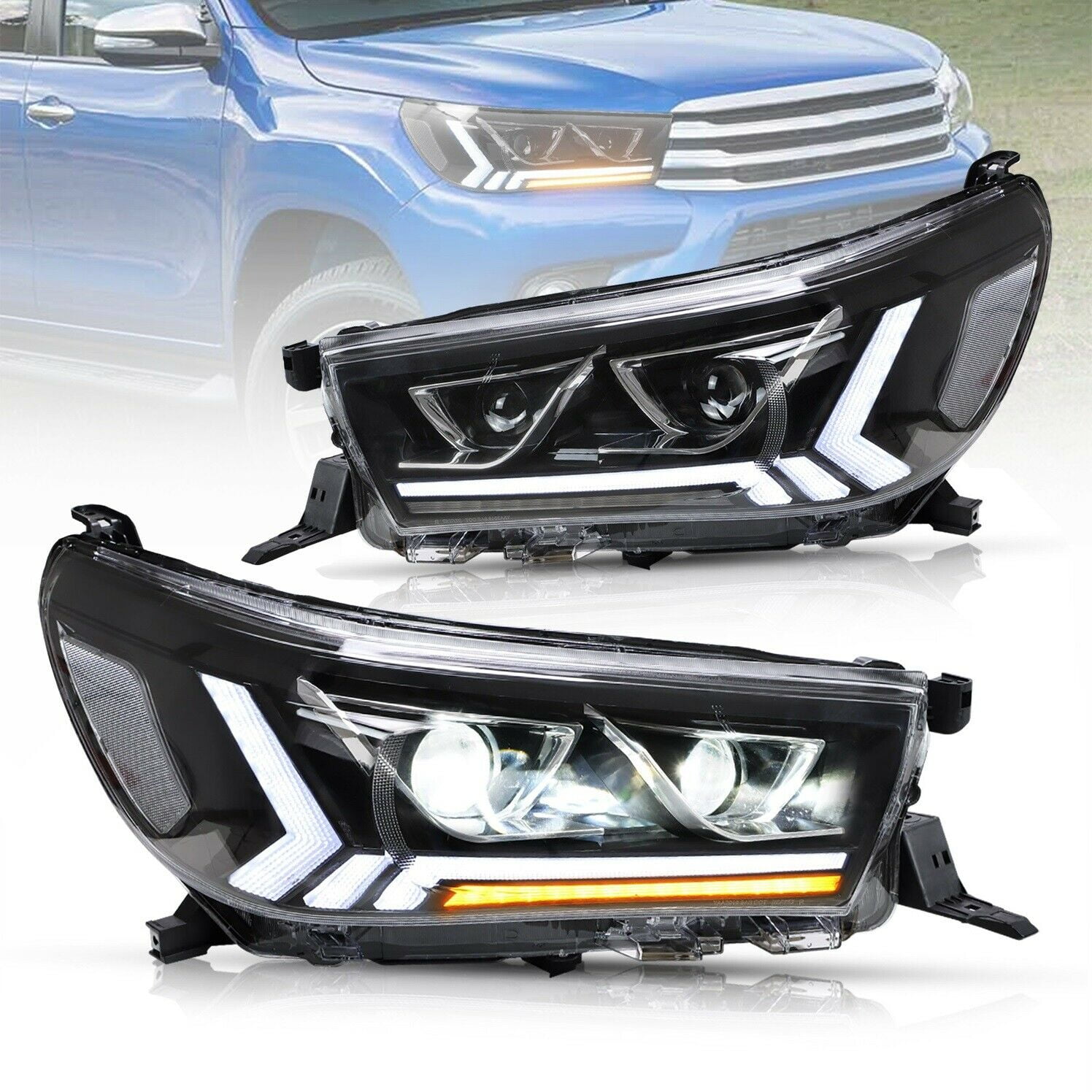 Buy LED Headlights w/Sequential Turn Signal for Toyota Hilux Revo Vigo