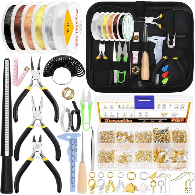 Shiyou-95 8 Pcs Kit de Fournitures pour Fabrication de Bijoux, Kit de Fabrication de Bijoux avec Outils de Fabrication de Bijoux, Pinces à Bijoux, Fils de Bijoux, Anneaux de Saut pour Bijoux et Sac de Rangement pour Réparation de Bijoux et Perles