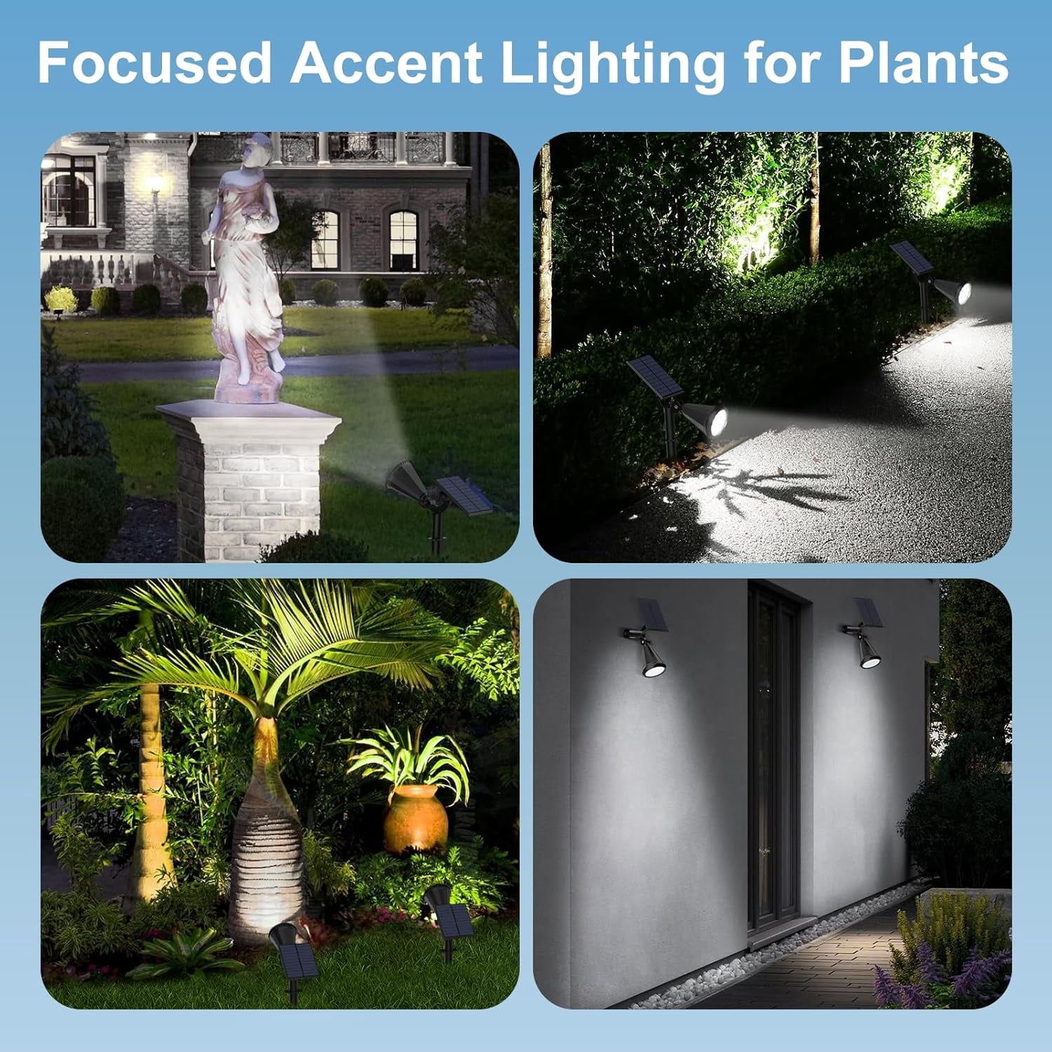 Solar Lights Outdoor, 8 Pack, 4 Modes, 180° Adjustable Waterproof Landscape Spotlights for Flag, Pathway, Yard, Garden, Driveway - Cool White