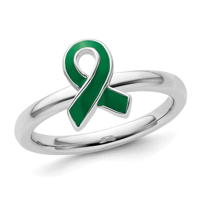 Sterling Silver Green Enameled Awareness Ribbon Ring