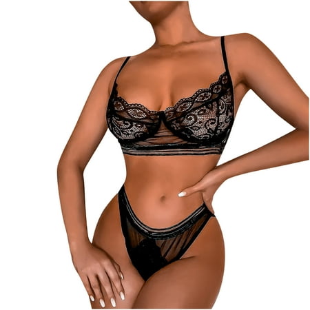 

Floleo Clearance Women Sexy Lingerie Set Women Sexy Lace Lingerie Set Strappy Bra And Panty Set Two Piece Babydoll Crotchless Lingerie Deals